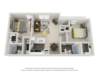 2 beds, 2 baths, 887 sqft, $1,370