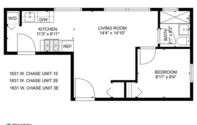 1 bed, 1 bath, 372 sqft, $1,695, Unit 1631-2E