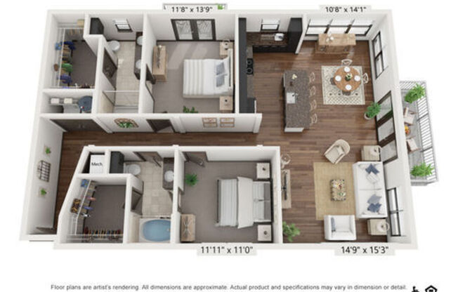 2 beds, 2 baths, 1,309 sqft, $2,492