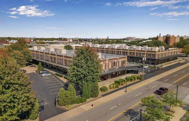 an aerial view of a city street and some buildings at The Lofts at Elk Terminal, Buffalo, NY, New York