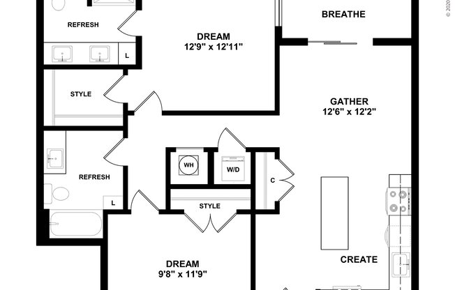 1 bed, 2 baths, 977 sqft, $2,700