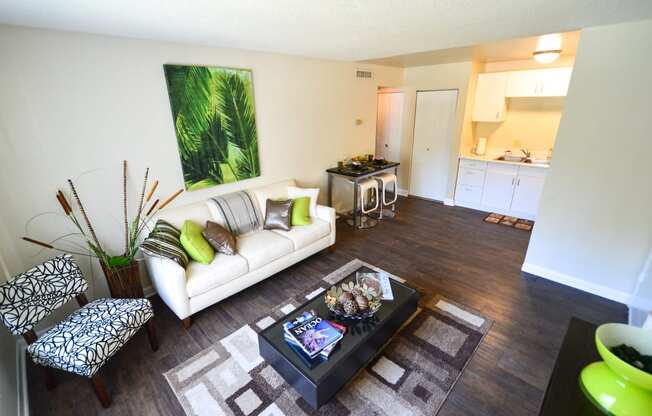 a living room with a couch and a coffee table