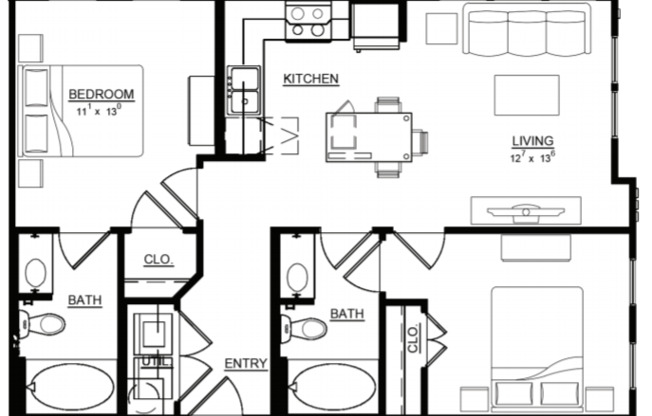 2 beds, 2 baths, 832 sqft, $1,749