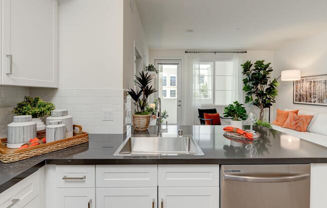 a kitchen with a sink and a window