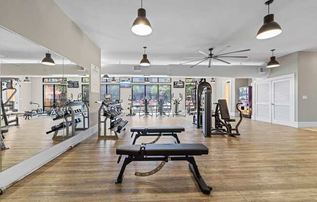 the gym at the flats at big tex apartments