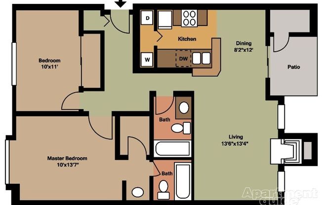 2 beds, 1 bath, 898 sqft, $1,865, Unit G204