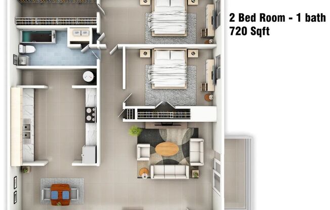 2 beds, 1 bath, 720 sqft, $1,059, Unit B6