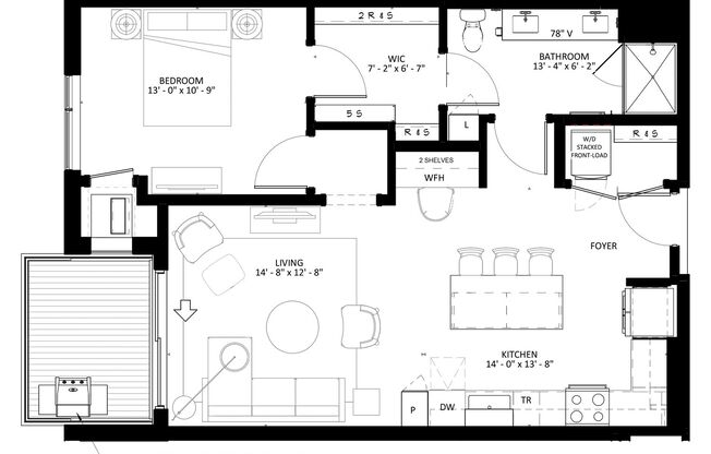1 bed, 1 bath, 908 sqft, $2,185, Unit 107