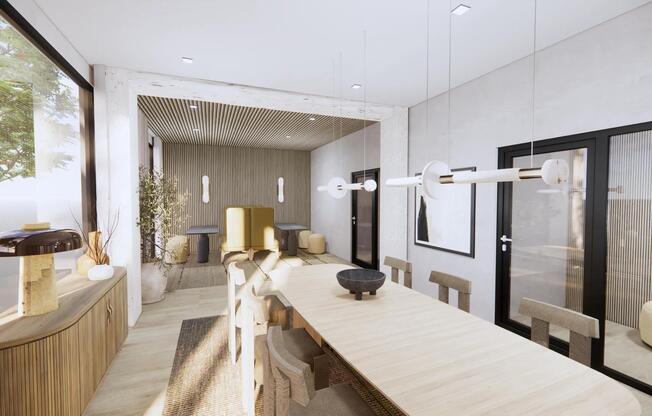 Coworking lounge with flexible seating areas, private nooks, and abundant natural light.