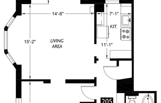 1 bed, 1 bath, 575 sqft, $1,895, Unit 205