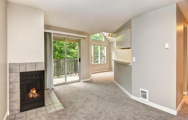 Orchard Ridge Living Room with Fireplace and Balcony