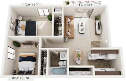 2 beds, 1 bath, 679 sqft, $1,091