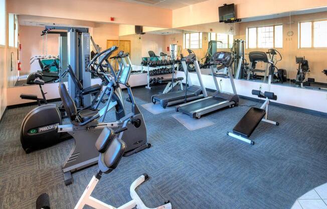 Getting a cardio workout is no sweat with treadmills and ellipticals in the fitness center.