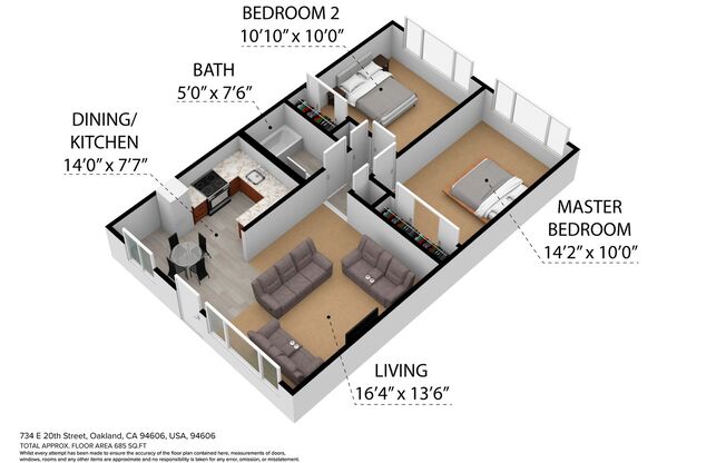 2 beds, 1 bath, 700 sqft, $1,995