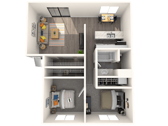 a floor plan of a two bedroom apartment with one bathroom