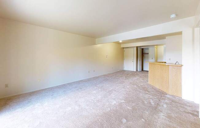 A large living room with a carpeted floor at Emerald Park Apartments in Kalamazoo, MI