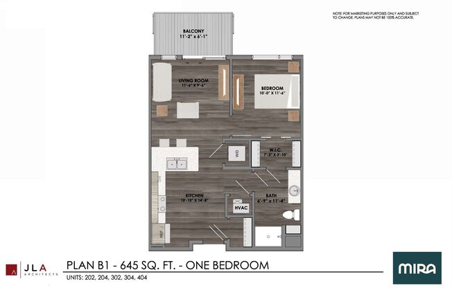1 bed, 1 bath, 645 sqft, $1,550, Unit #204