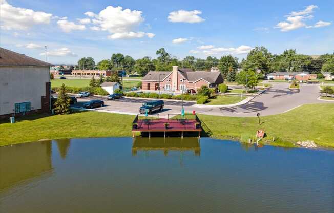 Aerial of Community Pond and Patio