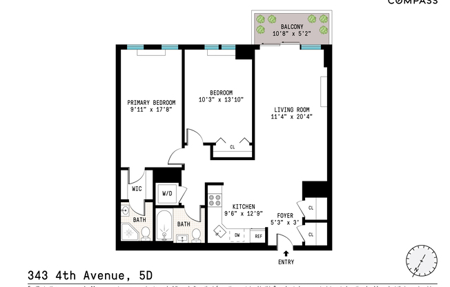 2 beds, 2 baths, $5,000, Unit 5D