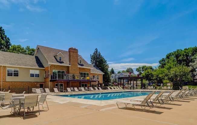 A large house with a pool in front.