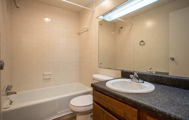 a bathroom with a sink toilet and bathtub