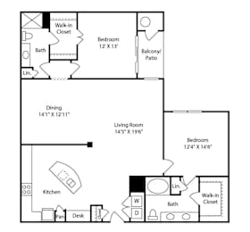 2 beds, 2 baths, 1,404 sqft, $2,389