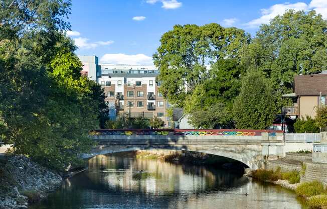 a bridge over a river in a city