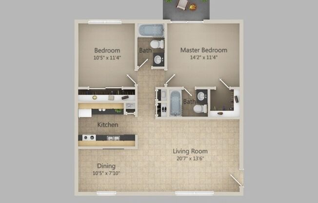 2 beds, 2 baths, 1,008 sqft, $1,425, Unit 1105-227