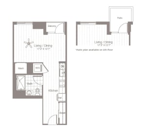 Studio, 1 bath, 464 sqft, $1,775