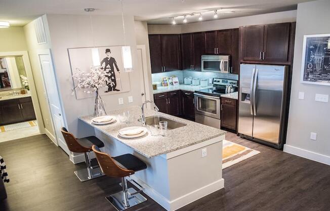 Fitted Kitchen With Island Dining at Berkshire Amber, Dallas, 75248