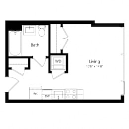 Studio, 1 bath, 365 sqft, $1,752