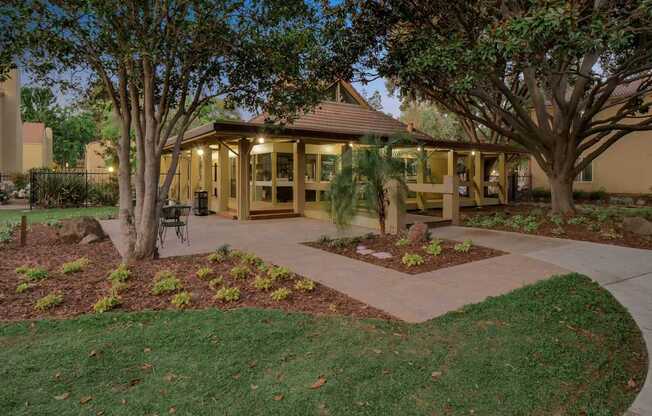 a patio with a gazebo and trees at Summerwood Apartments, Santa Clara, CA 95050