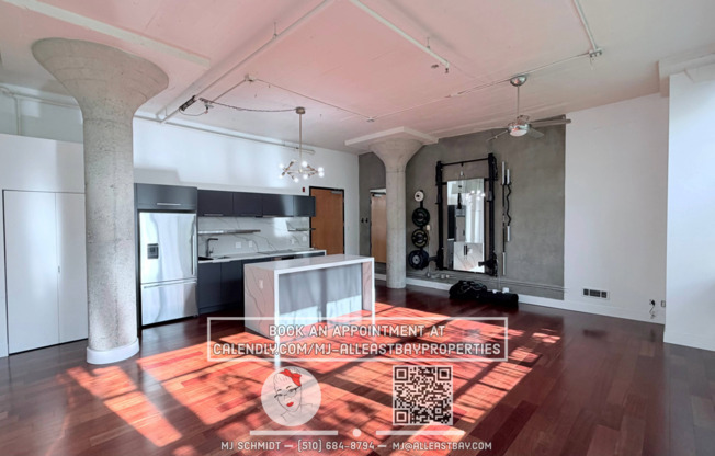 Sunny loft with in unit gym, heated floors in bathroom, contemporary kitchen, and includes water/garbage/1parking!