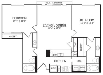 2 beds, 2 baths, 1,022 sqft, $1,575