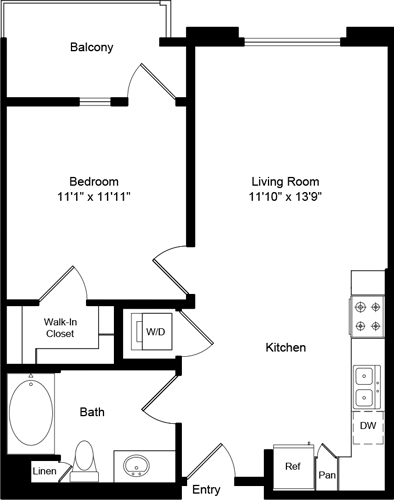 1 bed, 1 bath, 638 sqft, $2,682