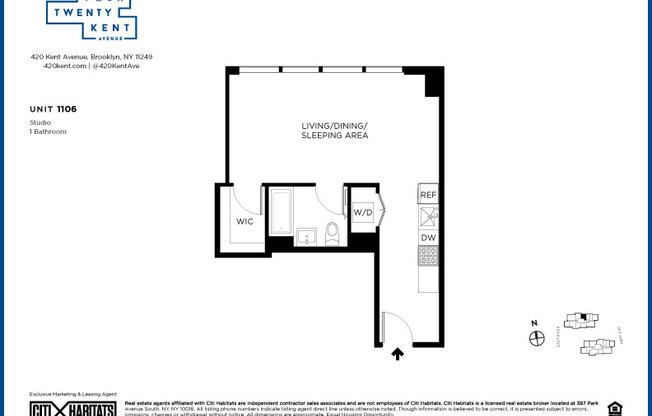 Studio, 1 bath, $4,164, Unit 1106
