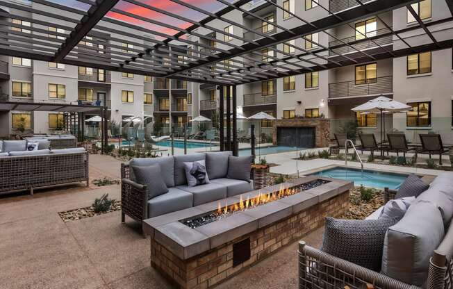 Patio Next to Pool with Fire Pits