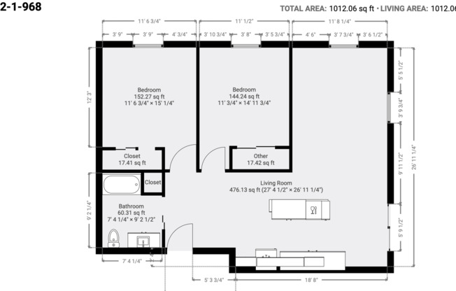 2 beds, 1 bath, 1,012 sqft, $1,495, Unit 95-207