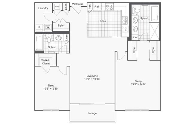 2 beds, 2 baths, 1,298 sqft, $2,750, Unit 2K