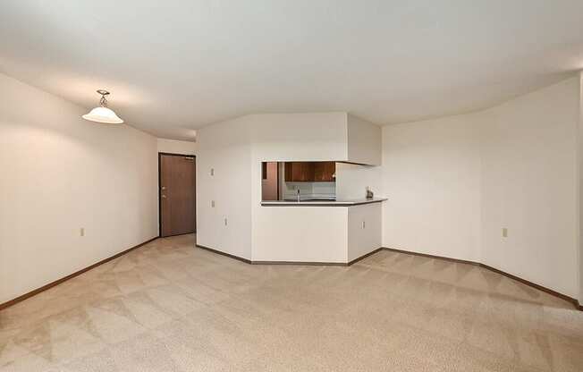 kitchen and dining area at rivers edge apartments