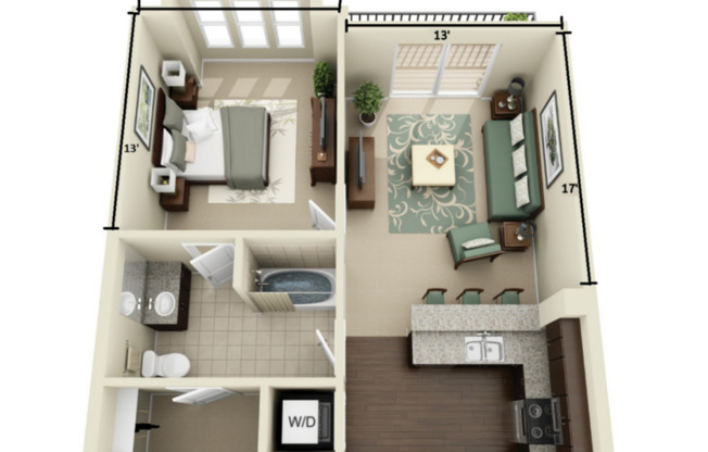 1 bed, 1 bath, 727 sqft, $1,300