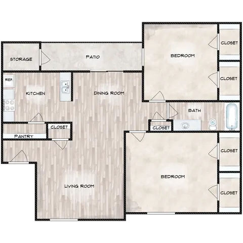 2 beds, 1 bath, 913 sqft, $964