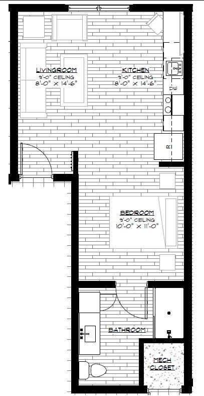 Studio, 1 bath, 512 sqft, $895, Unit Unit 205