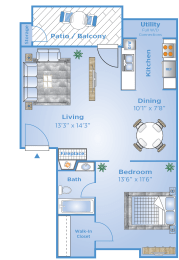 1 bed, 1 bath, 606 sqft, $1,358