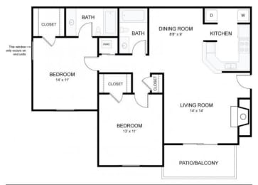 2 beds, 2 baths, 997 sqft, $1,270