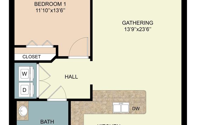 1 bed, 1 bath, 703 sqft, $1,475, Unit 1-204