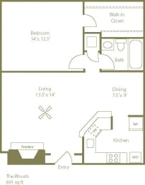 1 bed, 1 bath, 691 sqft, $1,245