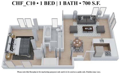 1 bed, 1 bath, 700 sqft, $1,163