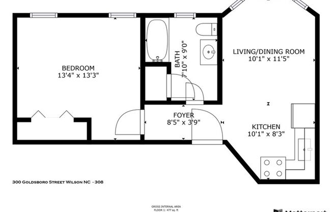 1 bed, 1 bath, 477 sqft, $1,025, Unit Colonial 203