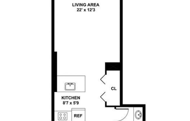 Studio, 1 bath, 461 sqft, $3,500, Unit 6P